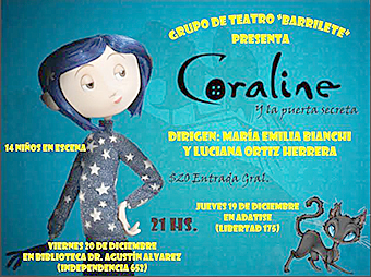 Presentarán «Coraline y la puerta secreta» en el cierro del taller «Barrilete»